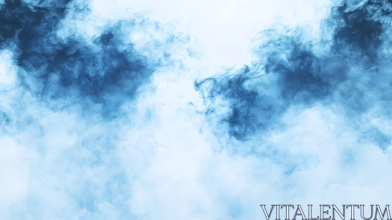 Abstract swirling blue smoke clouds on soft light background.