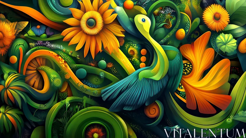 Garden song of a dreamlike bird in swirling color bloom.