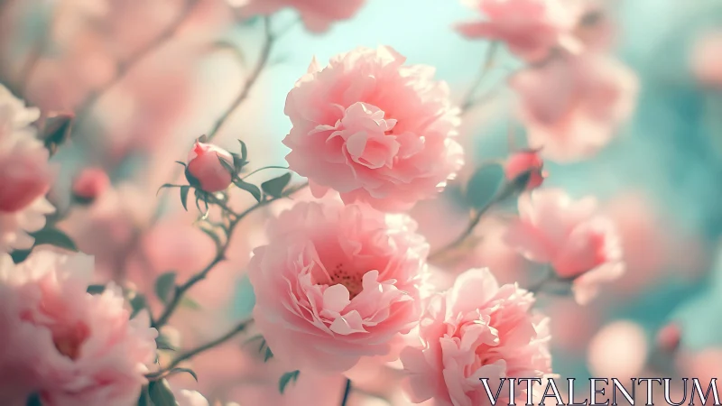 Pink Peonies in Soft Focus Garden Setting
