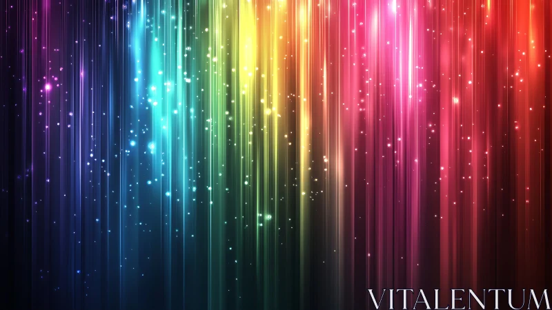 Radiant vertical light streaks cascade through a prismatic night