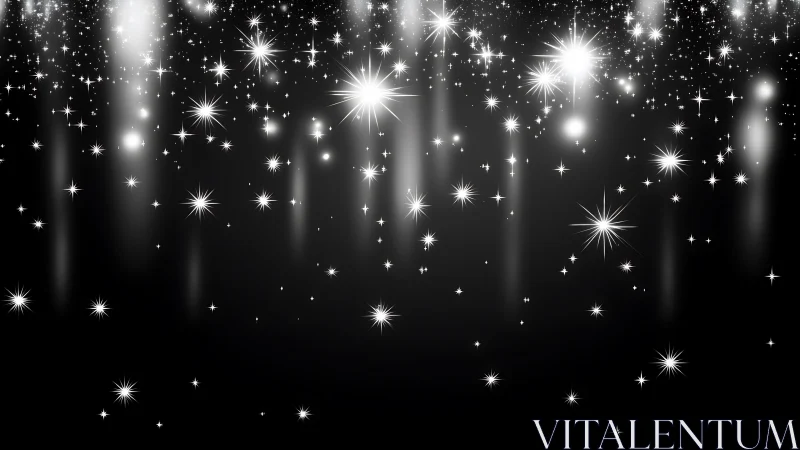 Luminous starfield glows over deep black gradient sky