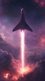 Vertical starship ascent through ionized nebular cloud deck.