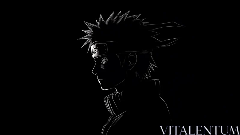 Profile silhouette of spiky haired headband ninja figure.