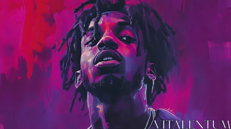 Confident portrait glowing in bold neon pink and purple hues.