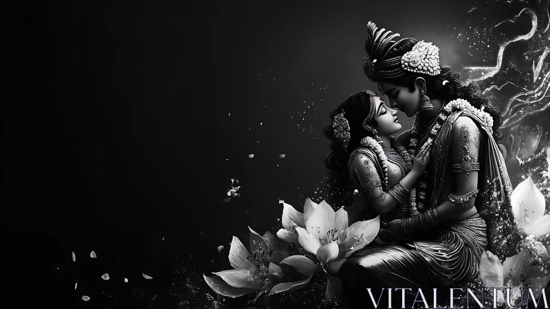 Krishna and Radha Embracing in Divine Light