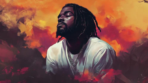 Digital portrait of man in white shirt with vivid backdrop.