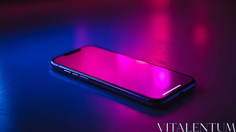Neon-Glowing Smartphone Against Dynamic Blue-Magenta Gradient.