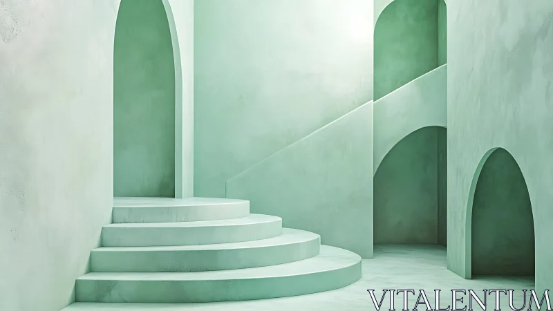 Serene Minimalist Staircase in Monochromatic Green Architecture