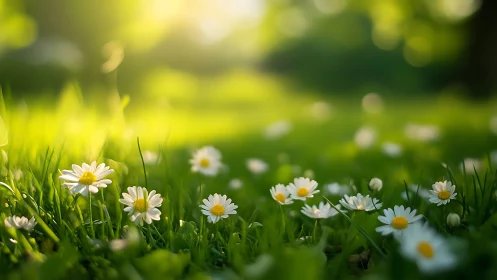 Daisies Dancing in Sunlit Meadow Grass.