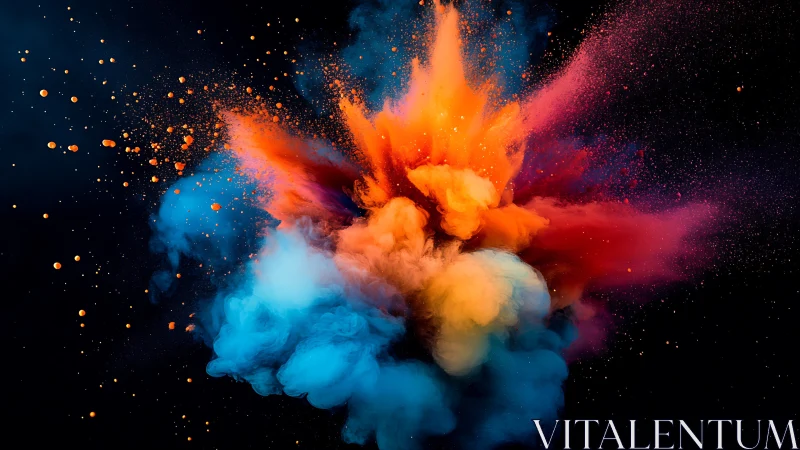 High-speed pigment cloud collision with multicolor radial burst