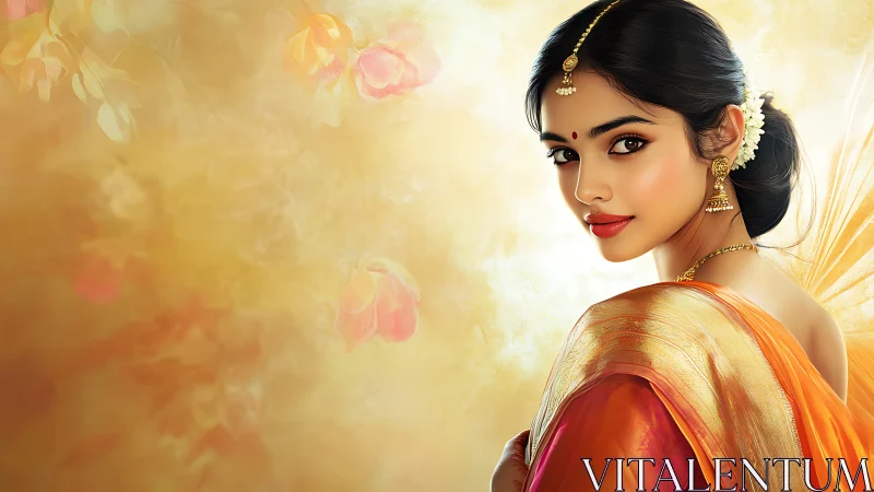 Elegant Indian Woman in Traditional Saree, Artistic Portrait.