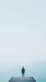 Solitary silhouette greeting an endless pale horizon of hush.