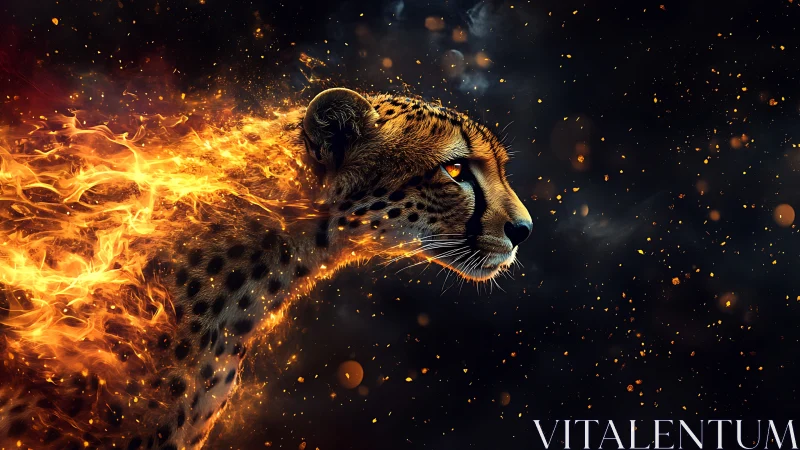 Cheetah of molten starlight sprints through ember-soaked night
