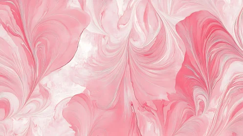 Pink and white marbled fluid pattern with feathered swirls.