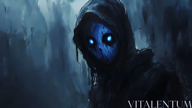 Moonlit wraith with hollow blue stare in drowned shadows.