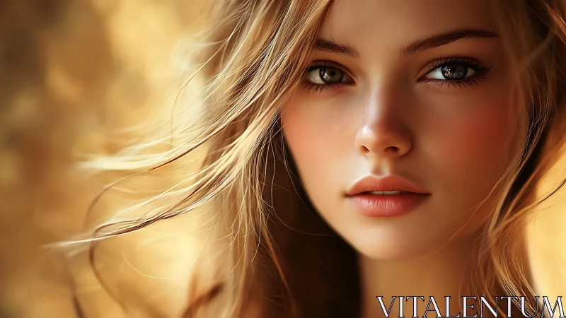 Digital portrait of young woman in warm golden light.
