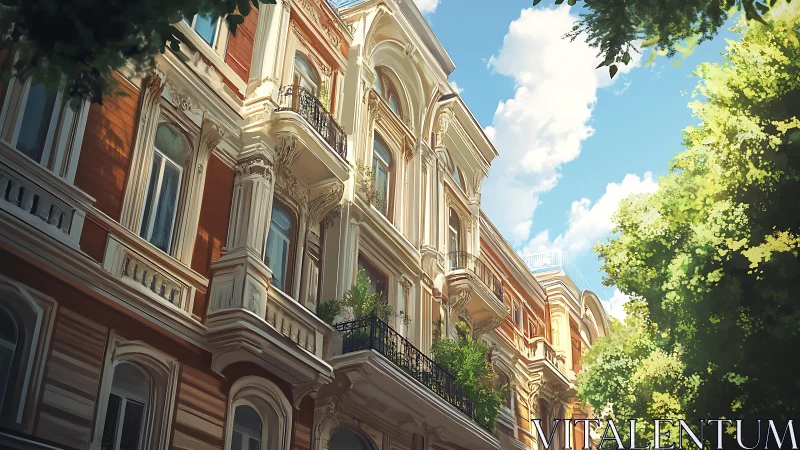Sunlit city balconies glowing with greenery and charm.