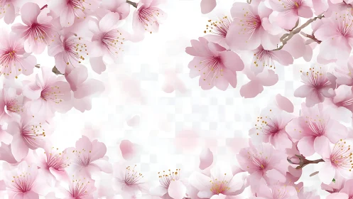 Cherry Blossoms with Central Composition on Neutral Background.
