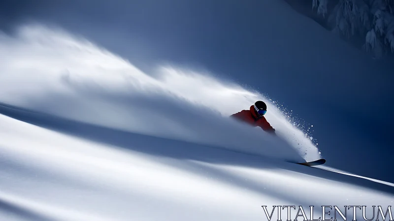 Powder dancer carves silent arcs across a blue-lit slope