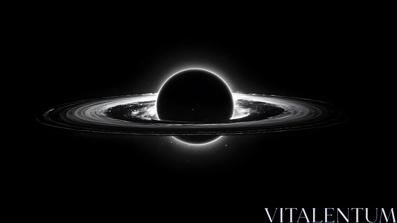 Black spherical body with luminous circumstellar ring in void.