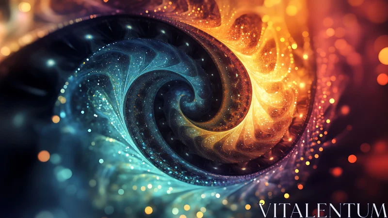 Spiral fractal vortex shows blue and orange glowing energy