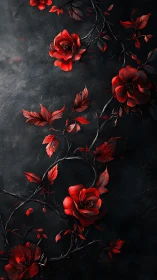 Crimson Florals Against Textured Charcoal Ground