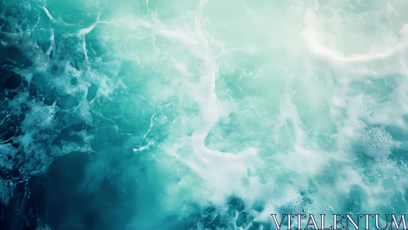 Turquoise ocean foam swirls in soft, sunlit motion.