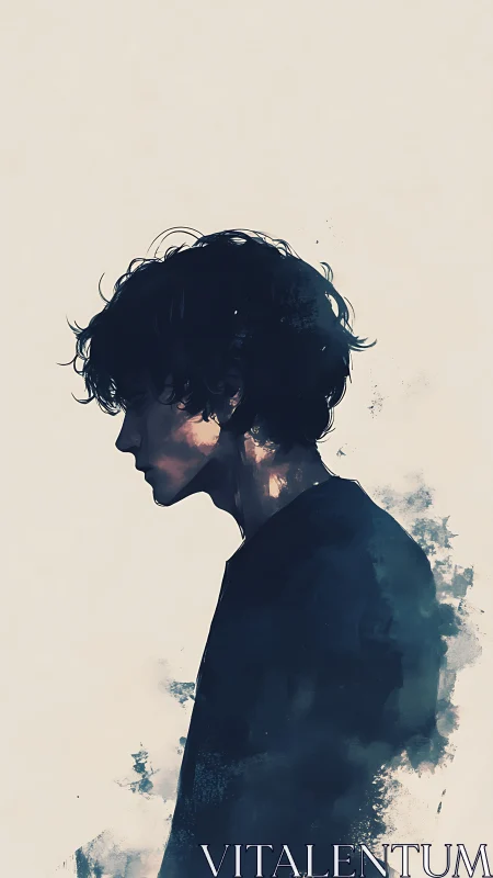 Solitary ink-swept silhouette drifting through quiet light.