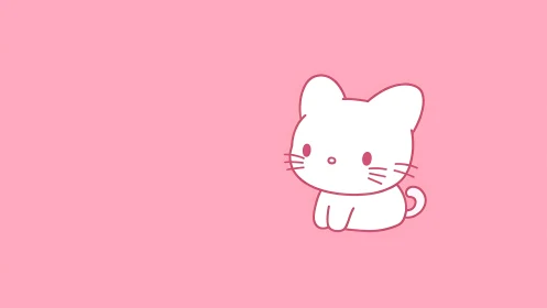 Minimal pink cartoon cat on solid pastel background.