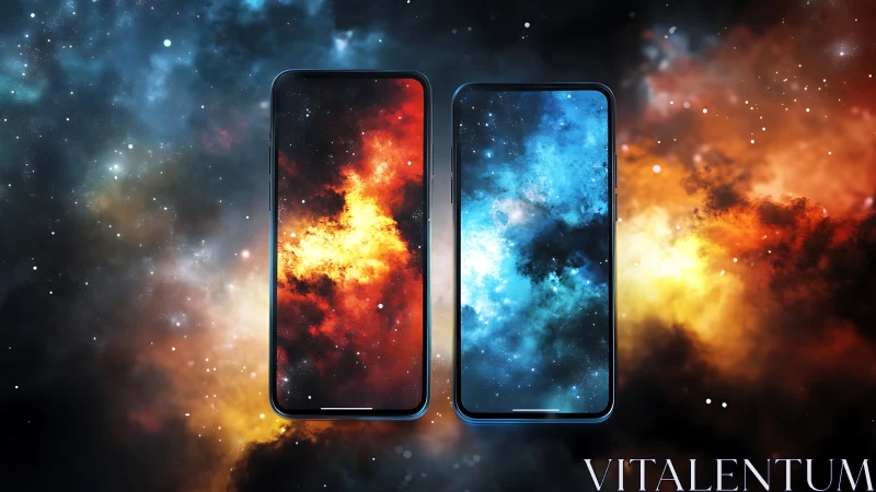 Dual bezel-less smartphones with nebula OLED displays in space