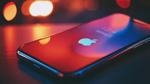 iPhone glowing with vibrant neon lighting effects.
