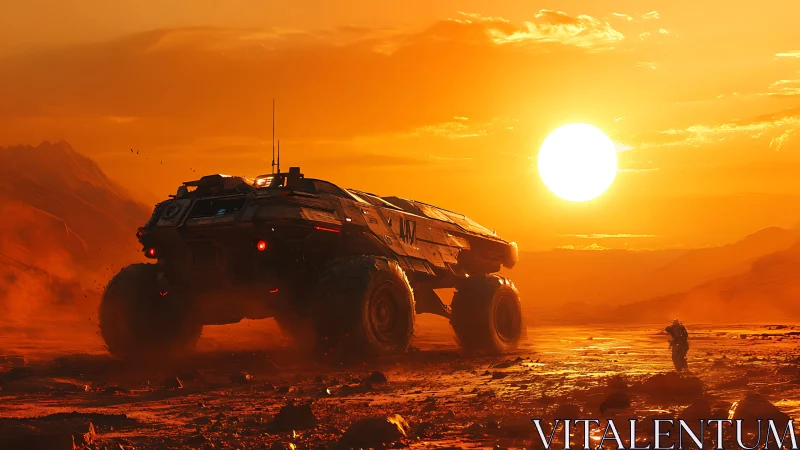 Armored rover crosses irradiated desert under searing sun