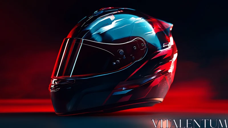 Motorcycle full face helmet in red and blue lighting profile.