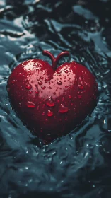 Heart-shaped fruit with water droplets.