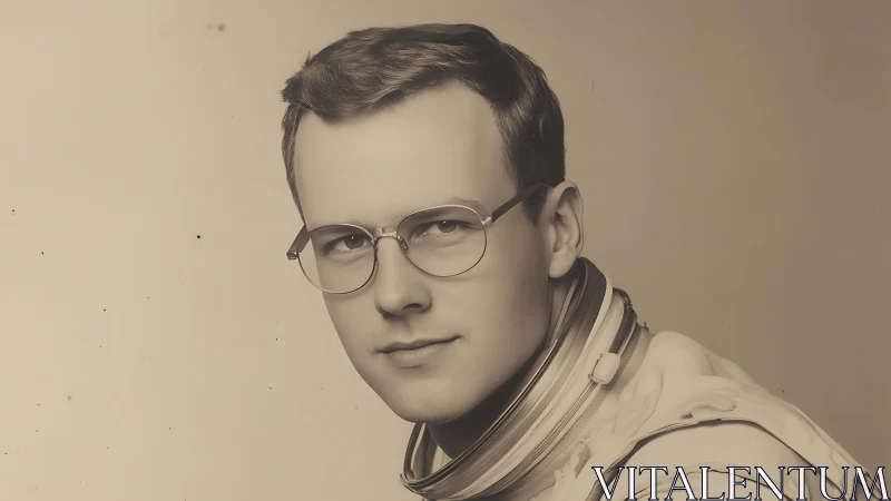 Sepia portrait of male astronaut in early pressure suit
