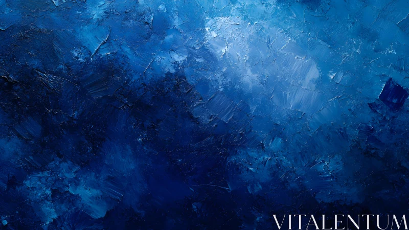 Deep Blue Abstract Oil Painting With Textured Brush Strokes.