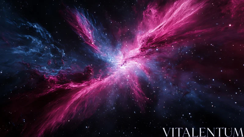 Stellar phoenix bloom in fuchsia storm across deep space.