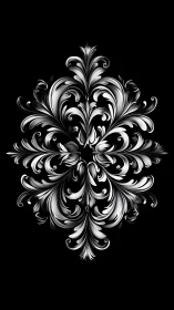 Ornate silver flourishes swirling over deep black calm.