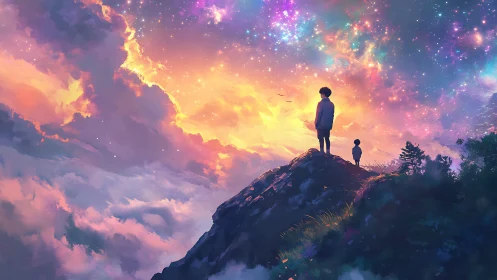 Stargazing children turn twilight clouds into wandering worlds