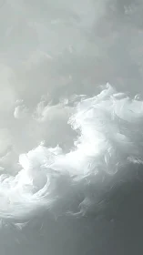 Soft grey abstract cloud swirls in minimal vertical frame.