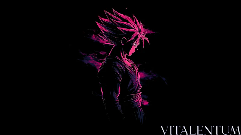 Side-lit spiky-haired figure rendered in neon magenta tones