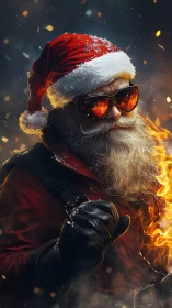 Cinematic Santa warrior portrait with high contrast lighting and embers