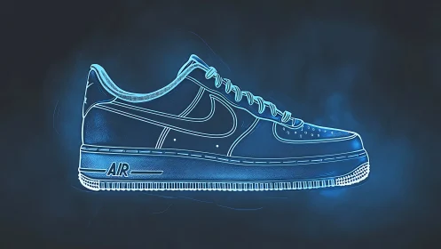 Glowing blue sneaker sketch with bold sporty personality.
