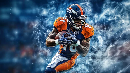 Electric football run bursting through a cosmic night sky.