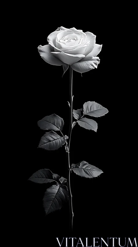 Monochromatic Rose Bloom Against Black: High Contrast Botanical Portrait Study.