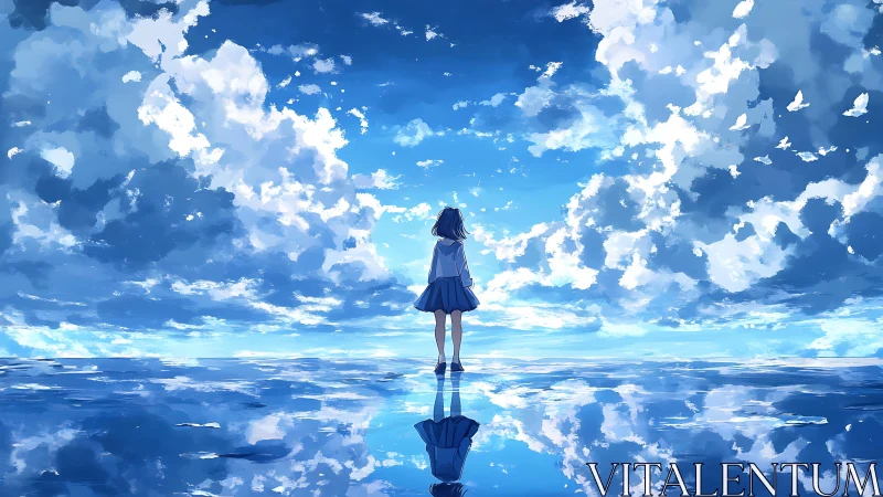 Gentle horizon calls as a lone girl meets a mirrored sky