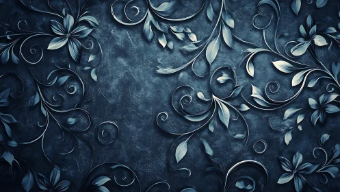 Ornate teal floral relief pattern with sculpted swirling vines.