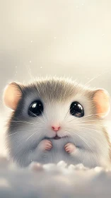 Adorable baby hamster gazes upward in soft glowing light