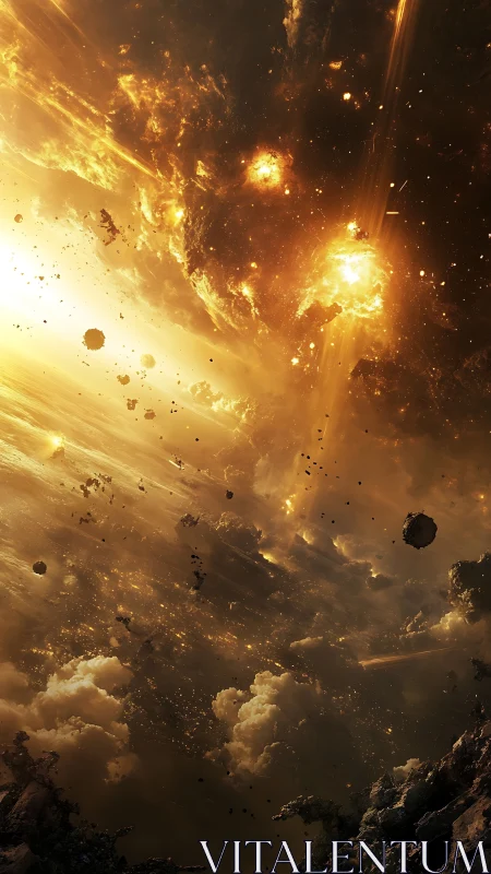 Golden cosmic storm where starlight tumbles and drifts.