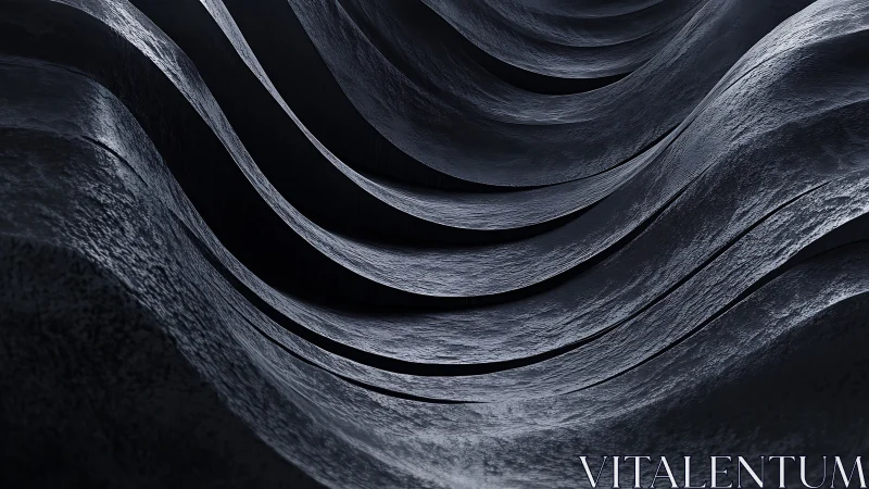 Sculpted graphite wave strata in monochrome 3D abstraction.